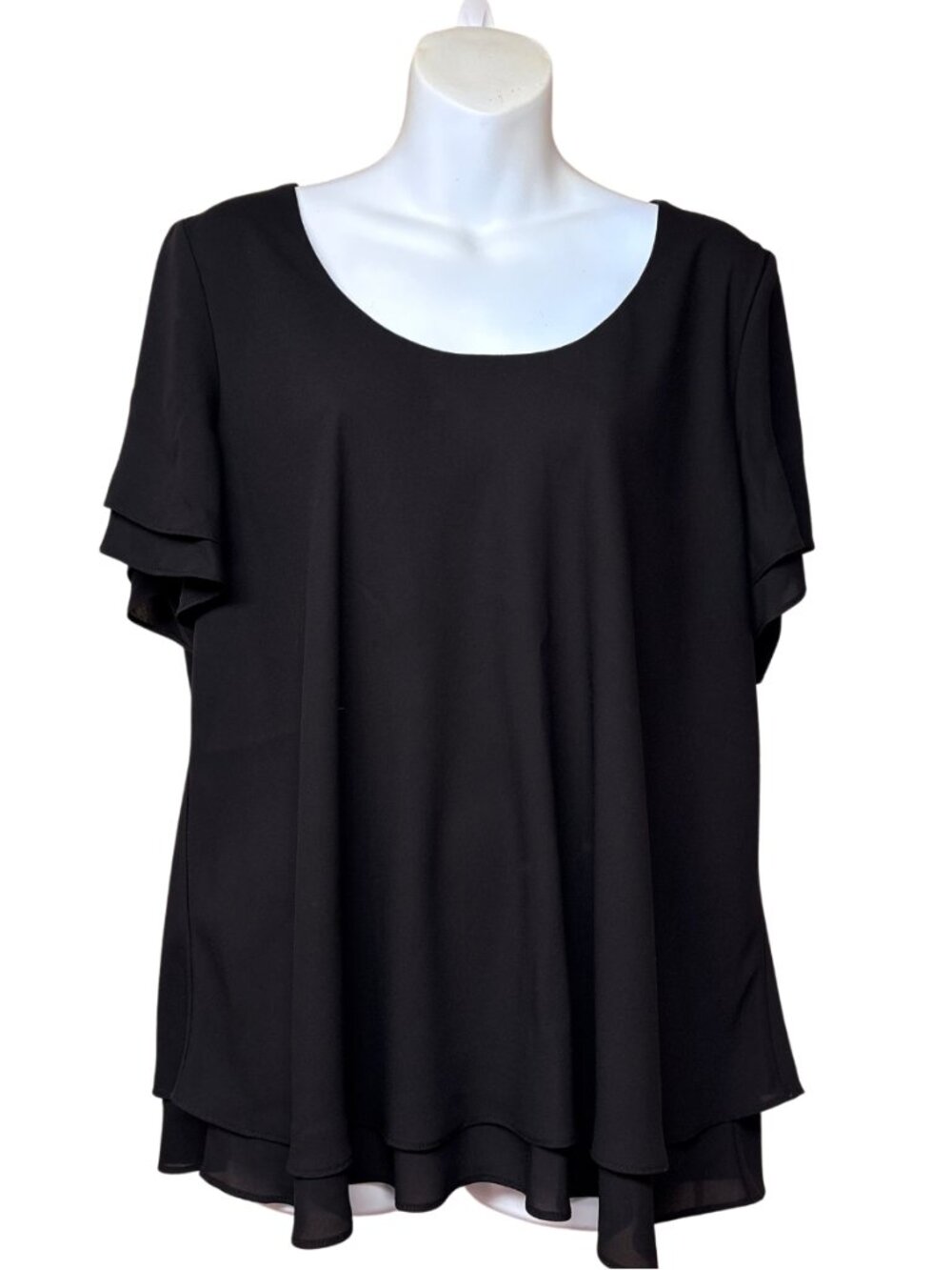 Frank Lyman Design Black Layered Short-Sleeve Tunic